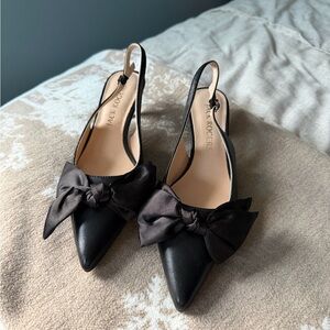 Jack Rogers Black Satin Bow Slingback Heels - NWOT